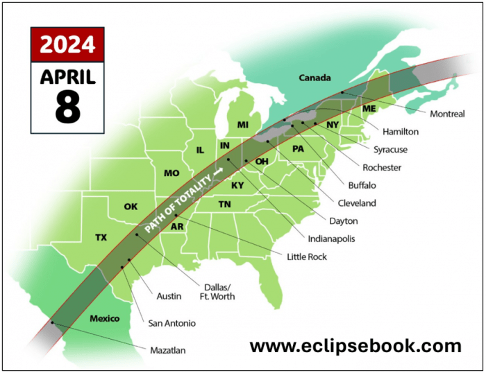 Path Of The Total Eclipse On April 8th 2025