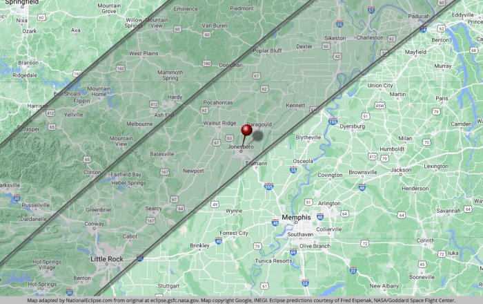 2025 Total Eclipse Path Arkansas