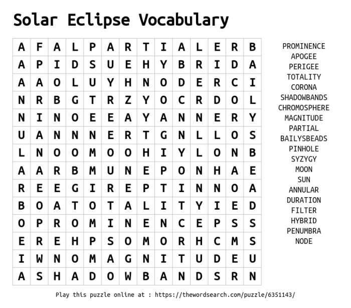 Word eclipse search solar